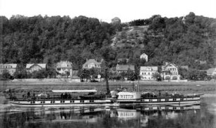 Meißen. Siebeneichener Straße - Elbe mit Dampfer Wettin