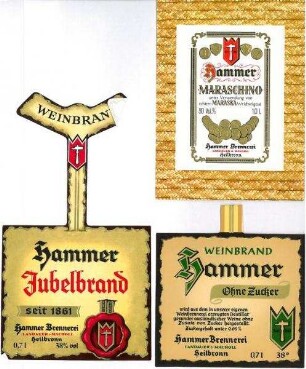Konvolut von Etiketten der Hammer-Brennerei Landauer&Macholl Abbildung: Beispiele