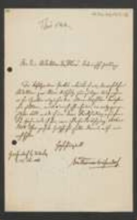 Brief von Felix von Thümen an Unbekannt