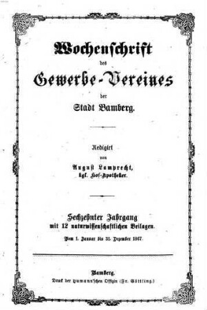Wochenschrift des Gewerbe-Vereins Bamberg. 16. 1867