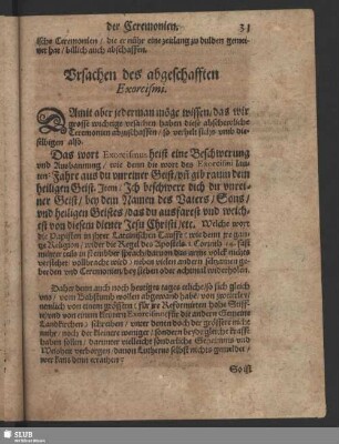 Ursachen des abgeschafften Exorcismi