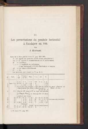 XV. Les perturbations du pendule horizontal à Nicolajew en 1900