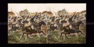 Reproduktion eines Gemäldes: Avanzieren französischer Artillerie bei Le Mans