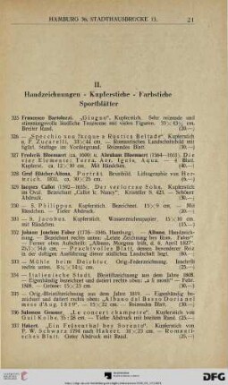 II. Handzeichnungen – Kupferstiche – Farbstiche – Sportblätter (Nr. 325-371)