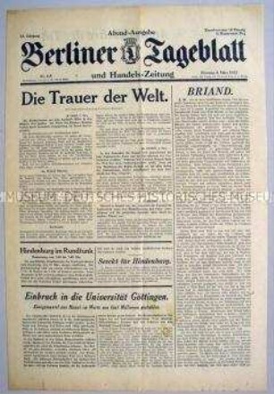 "Berliner Tageblatt" zum Tod von Aristide Briand