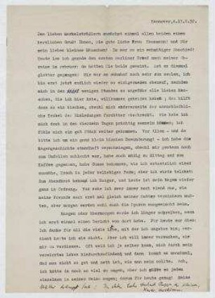 Brief von Eberhard Rogge an Vera Hausmann. Hannover