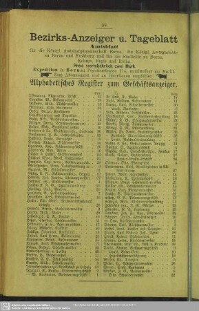 Alphabetisches Register zum Geschäftsanzeiger