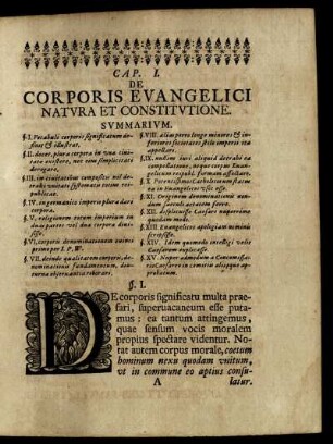 Cap. I. De Corporis Evangelici Natura Et Constitutione.
