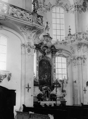Erasmusaltar : Erasmusaltar (1757; J. A. Feuchtmayer). Birnau (Uhldingen-Mühlhofen), Wallfahrtskirche Sankt Maria