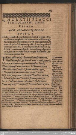 Q. Horatii Flacci Epistolarum, Liber Primus Ad Maecenatem. Epist I