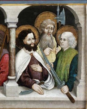 Ehemaliges Oberauroffer Hochaltarretabel — Apostel Bartholomäus, Matthäus und Simon Zelotes
