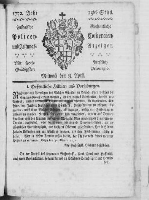 15tes Stück, Ausgabe vom 8. April 1772