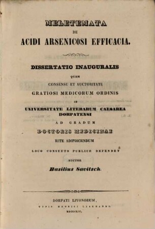 Meletemata de acidi arsenicosi efficacia : Diss. inaug.