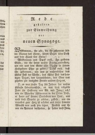 Rede zur Einweihung der neuen Synagoge