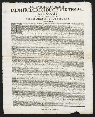 Serenissimi Principis D. Joh. Friderici Ducis Wirtemb. &c. Ephorus...