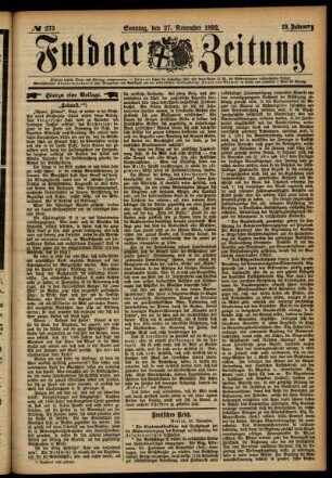 Erste Ausgabe vom Sonntag, den 27. November 1892.
