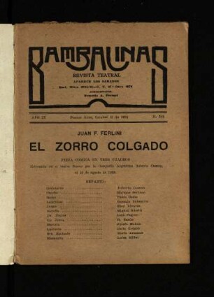 El zorro colgado : pieza cómica en tres cuadros