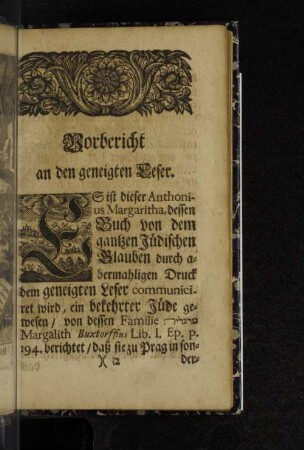 Vorbericht an den geneigten Leser.