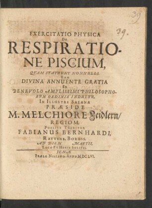 Exercitatio Physica De Respiratione Piscium