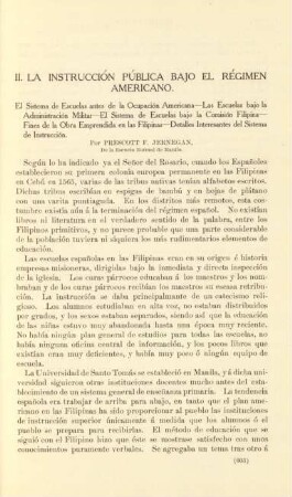 II. La instrucción pública bajo el régimen americano