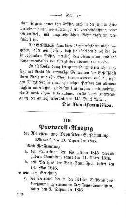 119. Protocoll-Auszug der Aeltesten- und Deputirten-Versammlung. : Mittwoch den 16. September 1846.