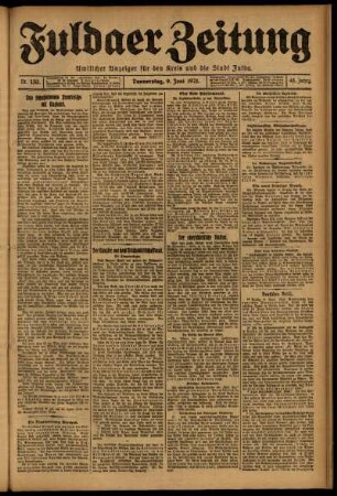 Erste Ausgabe vom Donnerstag, den 09. Juni 1921.