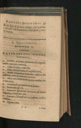 Membrum II. Continens Rationes Decidendi.
