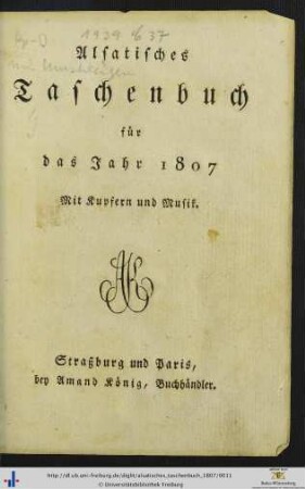 Alsatisches Taschenbuch : ... für das Jahr 1807