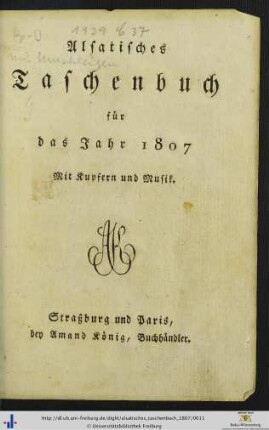Alsatisches Taschenbuch : ... für das Jahr 1807