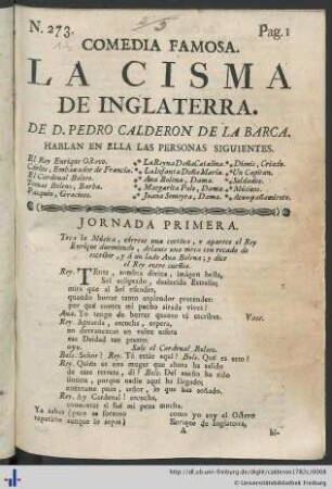Comedia Famosa. La Cisma De Inglaterra.