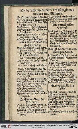 Die vornehmste Ministri der Königin von Ungarn und Böhmen