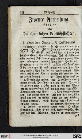 Zweyte Abtheilung: Lieder ueber die christlichen Lebenspflichten