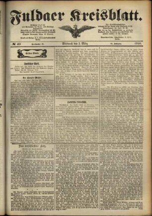 Erste Ausgabe vom Mittwoch, den 02. März 1910.