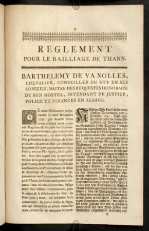 1-11, Reglement Pour Le Bailliage De Thann