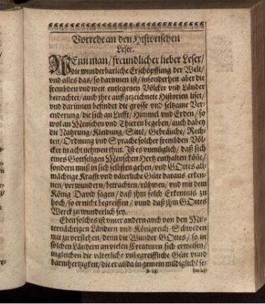 Vorrede an den Historischen Leser