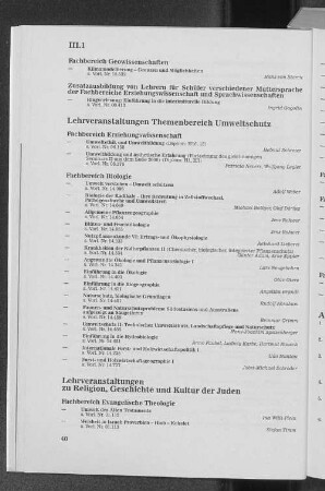 Lehrveranstaltungen Themenbereich Umweltschutz