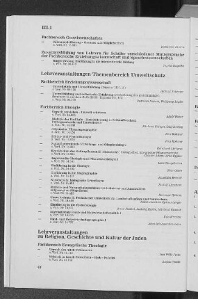Lehrveranstaltungen Themenbereich Umweltschutz