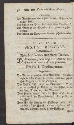 Illustratio Sextae Regulae Cardinalis. Von dem Verbo mit einem Dativo.