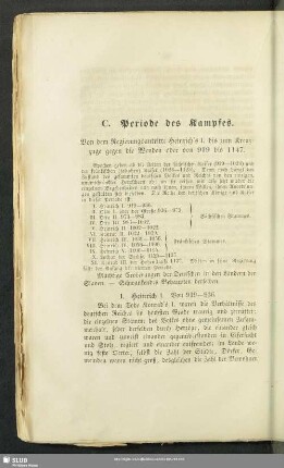 C. Periode des  Von dem Regierungsantritte Heinrich's I. bis zum Kreuzzuge gegen die Wenden oder von 919 bis 1147