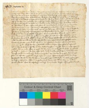 Testament des Lüneburger Bürgers Hinrik van Gothinge, besiegelt durch die Ratsmannen Hartwich Beve und Ludeke van Winsen.