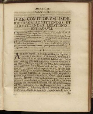Caput II. De Iure Comitiiorum Imperii Circa Admittendas et Dimittendas Legationes Exterorum.