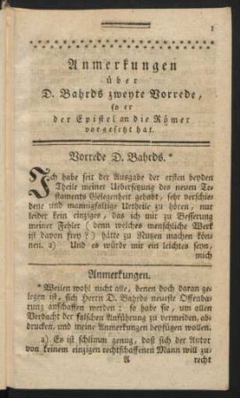 Anmerkungen über D. Bahrds zweyte Vorrede, so er der Epistel an die Römer vorgesetzt hat