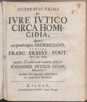 Disputatio Prima De Ivre Ivtico Circa Homicidia