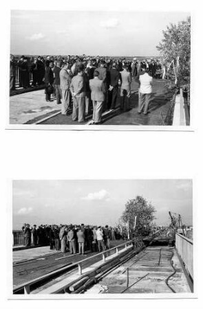 Rheinbrücke Frankenthal (Theodor-Heuss-Brücke), km 565,185 - 566,014 Richtfest Baubeginn: Oktober 1938, Einsturz der Stahlbrücke: 12.12.1940, Einstellung der Arbeiten: Ende 1941,Weiterbau: April 1949, Verkehrsübergabe Fahrbahn Mannheim - Saarbrücken: 9.9.1950, Bau der Fahrbahn Saarbrücken - Mannheim: August 1960 -September 1963. Endgültige Fertigstellung: 12.6.1964.
