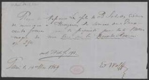 Quittung über Honorar für "Duo sur la Messe de Rossini, Op. 294"