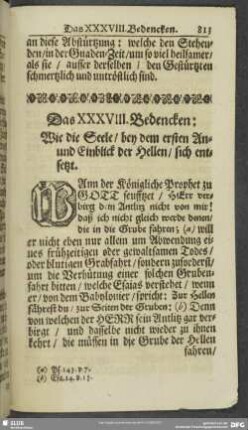 Das XXXVIII. Bedencken: Wie die Seele, bey dem ersten An- und Einblick der Hellen, sich entsetzt
