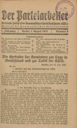 1. Jahrgang, Berlin, 1. August 1923, Nummer 8