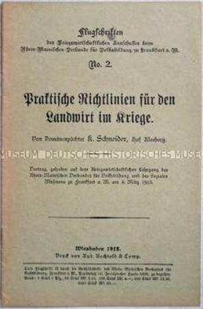 Geheftete Flugschrift über die Aufgaben der Landwirtschaft im Krieg