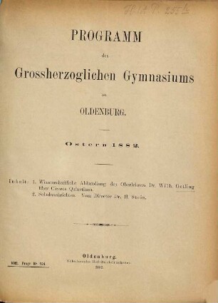 Programm des Grossherzoglichen Gymnasiums zu Oldenburg : Ostern ... 1881/82