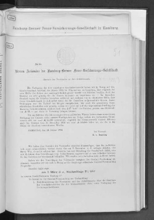 An die Herren Actionäre der Hamburg-Bremer Feuer-Versicherungs-Gesellschaft.